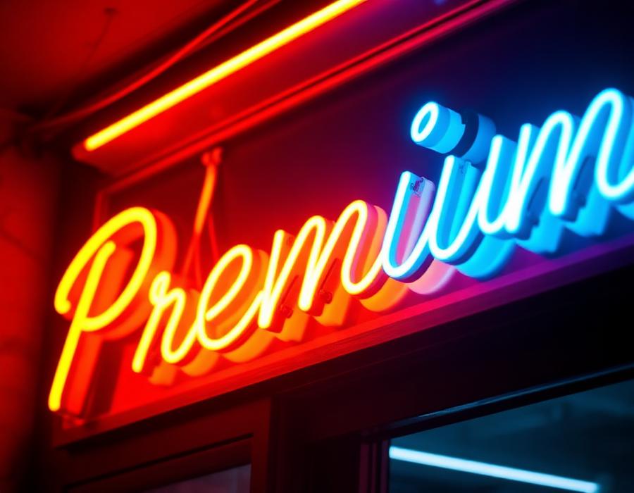 Neon sign board glowing inside a café interior